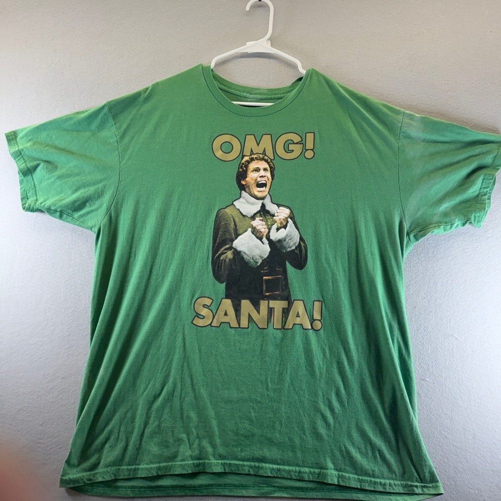 Elf Movie OMG SANTA Buddy the Elf Green Graphic T-Shirt Mens 2XL Christmas Tee